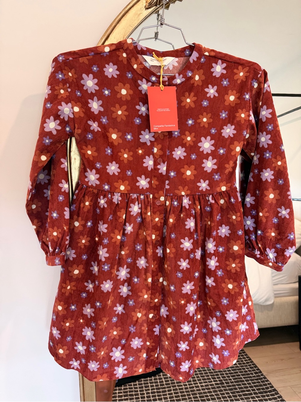 Girls' Rust Floral Long-Sleeve Casual Dress